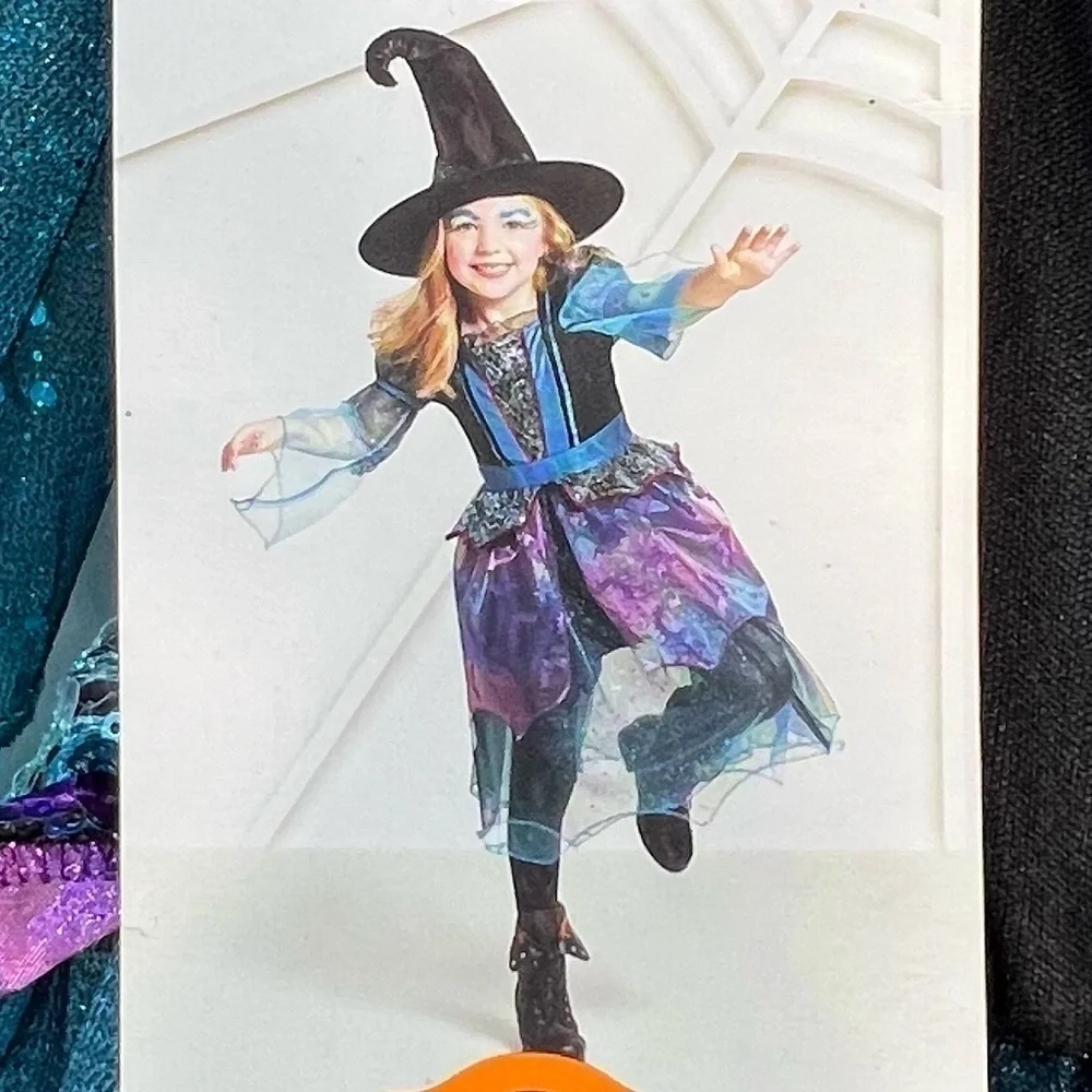 Witch Costume Big Kid’s Size Large (10-12) Dress & Hat Halloween Sequins New NWT
